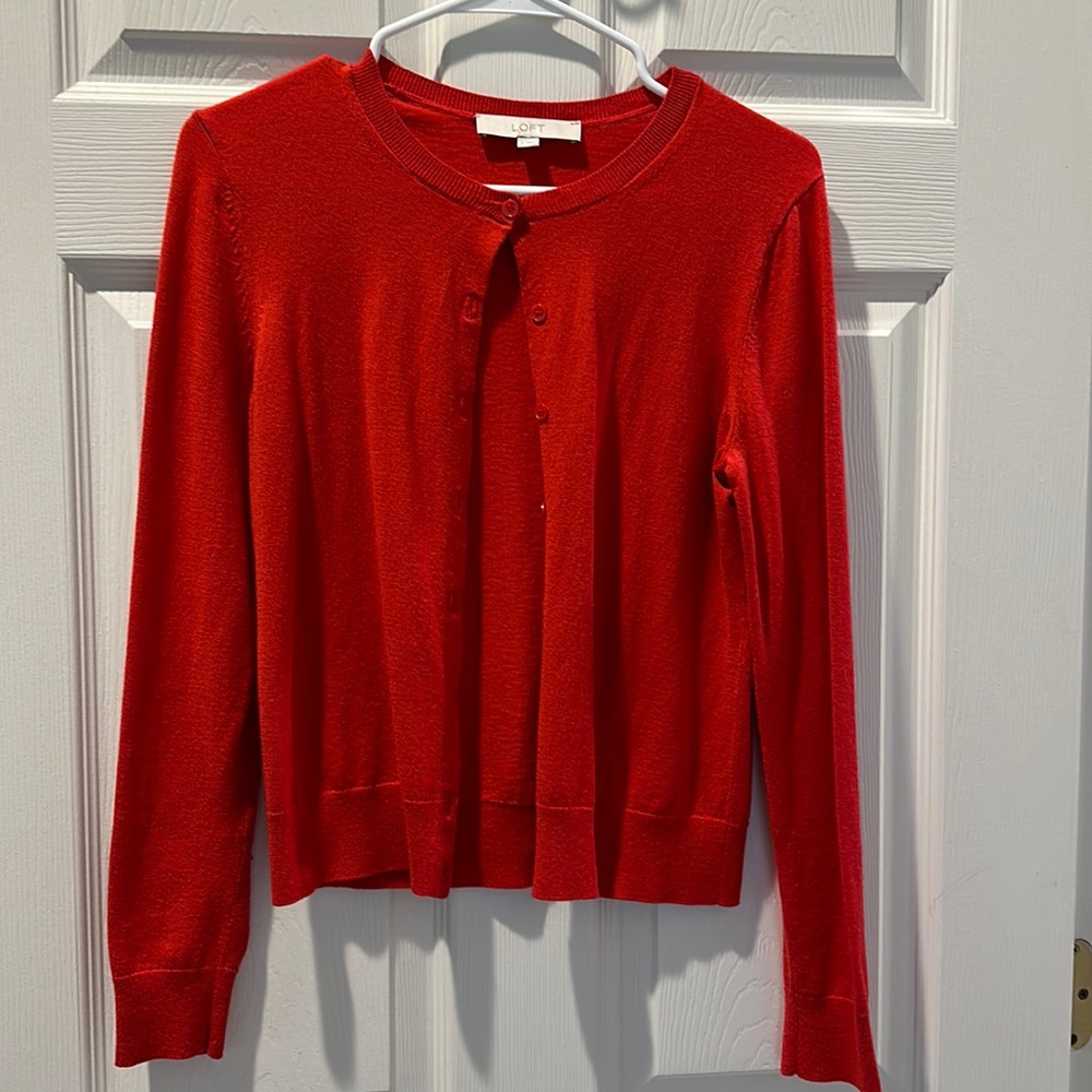 Loft, red cardigan